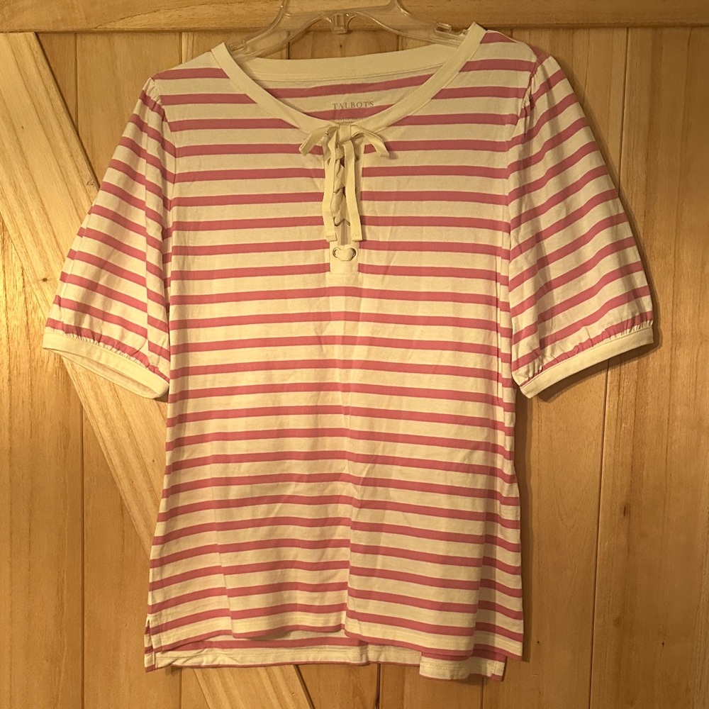 Talbots Pink and Cream Striped Top